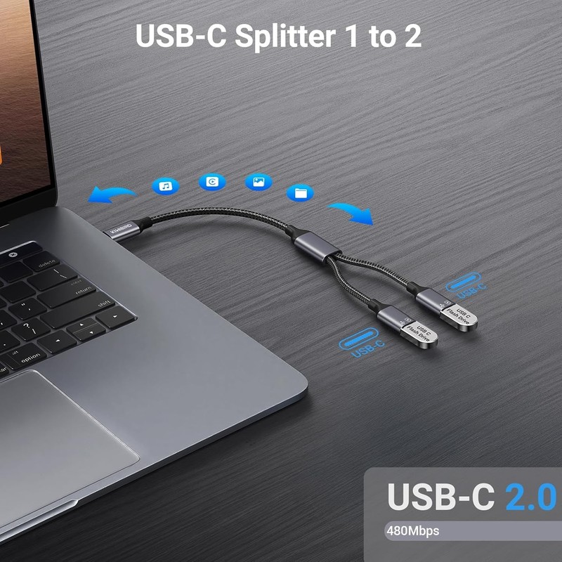 KiwiBird USB C Splitter 1 in 2 Out Charging, USBC Power Data Splitter Extension gallery
