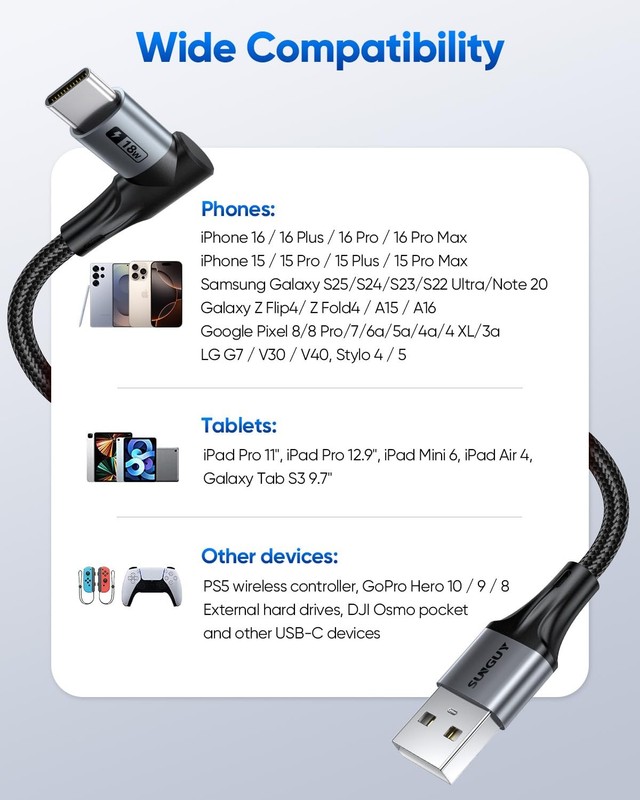 Right Angle USB Cable 2Pack, [6.6FT/2m] 90 Degree USB-to USB-A 2.0 Fast Charg... gallery