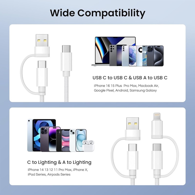 Basesailor 4 in 1 USBC to USB C Cable 1M,60W Fast Charging Multi Charger Cord gallery