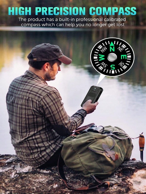 36800mAh Solar Power Bank, QC3.0 Fast Charger with LED Light & Compass, Black gallery