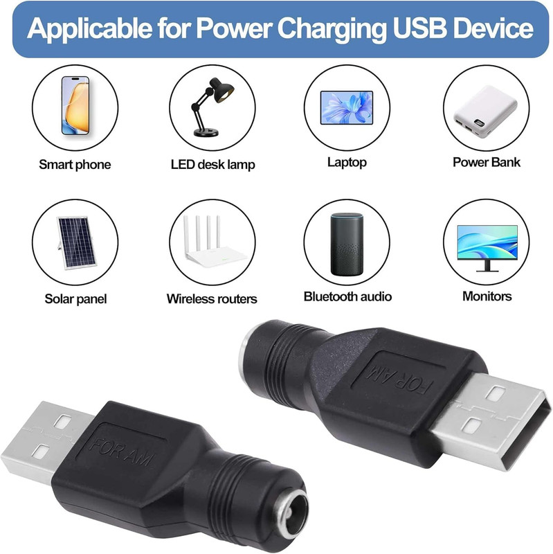 USB to DC Power Adapter, 2PCS USB 2.0 Male to DC 5.5Mm X 2.1Mm Female 5V Connect gallery