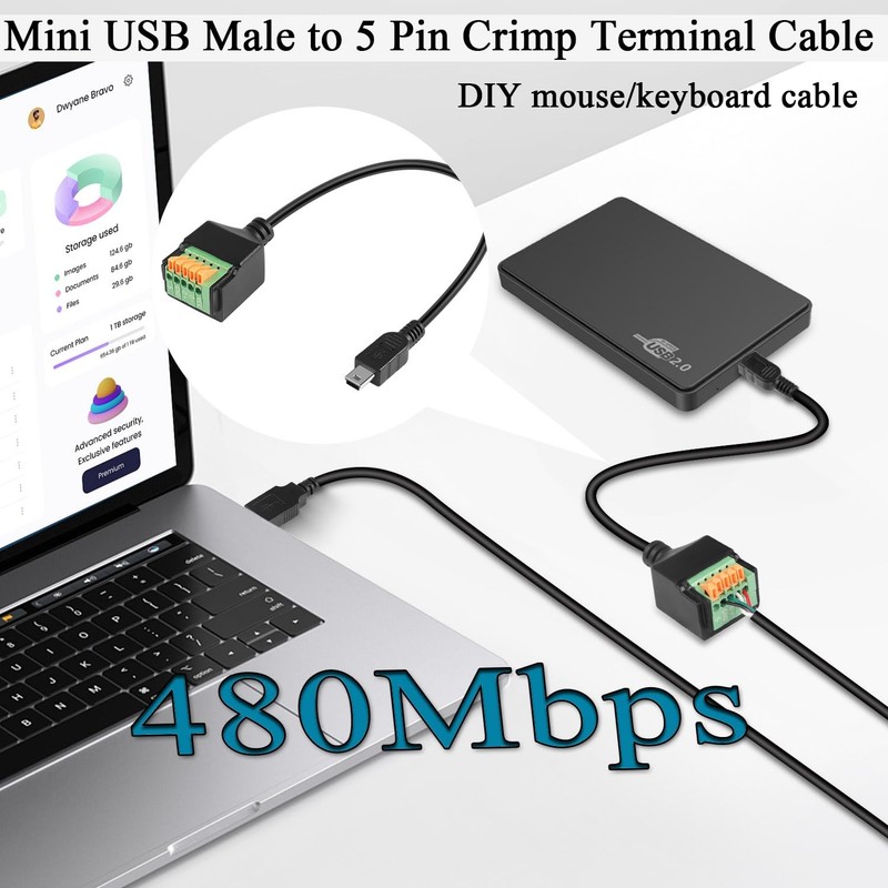 Mini USB Quick Connect Solderless Connector Short Cable Mini USB Male to 5 Pi... gallery