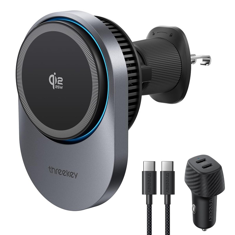 THREEKEY for Magnetic Car Mount Charger Lite,Qi2 25W Fast Charging with Black