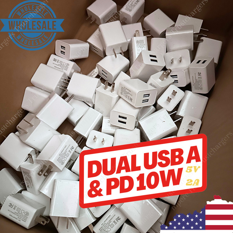 PD 10W Dual USB Port Jack 5V 2A Power Adapter AC to DC Charger US Wall Plug Lot