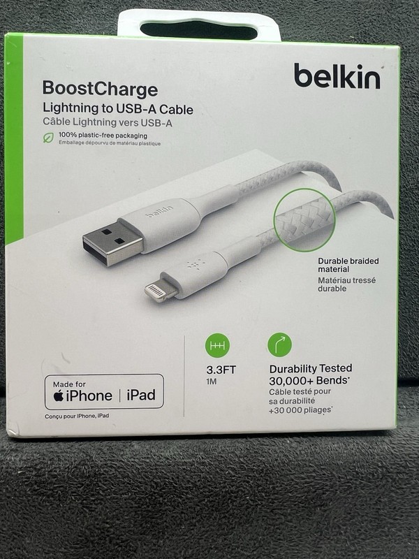 NIB Belkin Boost Charger 3.3’ Lightening to USB-A Cable Braided iPhone Or iPad