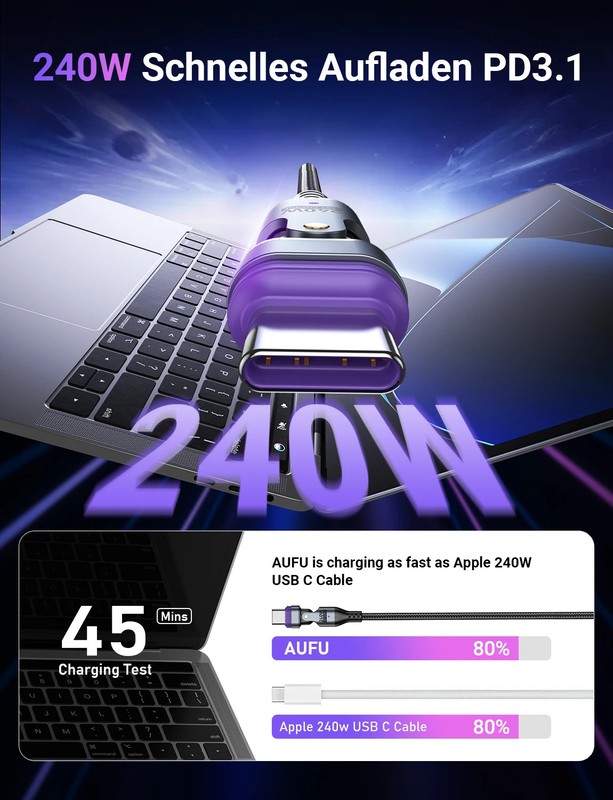 AUFU 240W Magnetic USB C to C Cable 5A PD Fast Charge for MacBook Pro iPhone 15 gallery