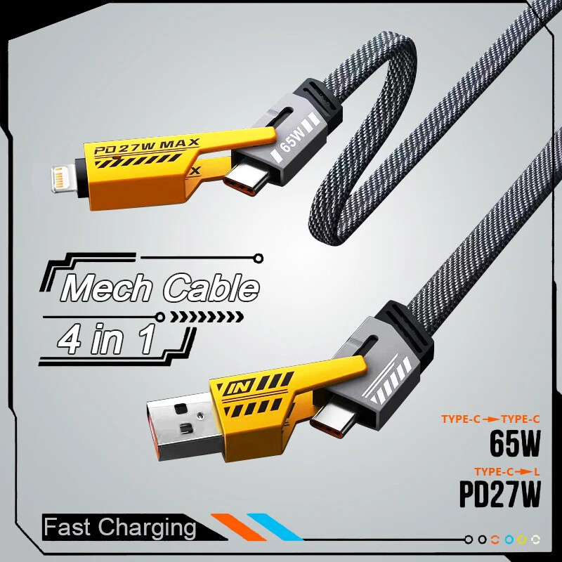 4 in 1 Mecha Fast Charging Data Cable Cord PD 27W For iPhone 15 Samsung Xiaomi 6