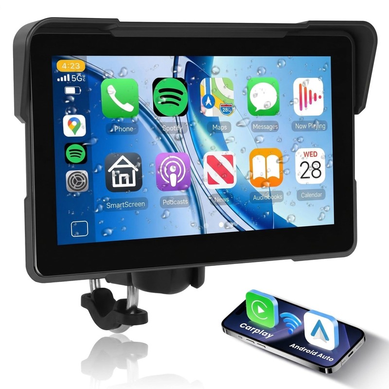 7 Inch Motorcycle CarPlay GPS Navigation System, Android Auto Portable CarPla...