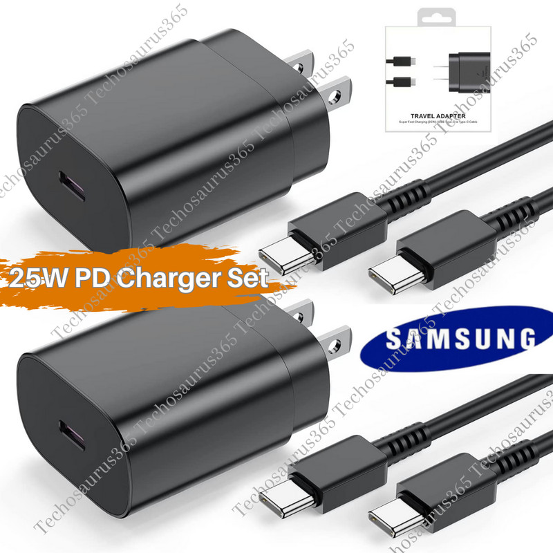 25W Dual Type C USB-C Cable Super Fast Wall PD Charger Block For Samsung Android