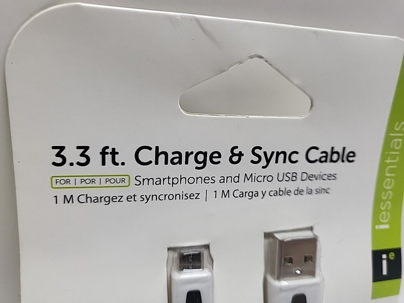 iEssentials Charge & Sync Micro USB to USB Cable 3.3ft White Flat Smartphone NEW gallery