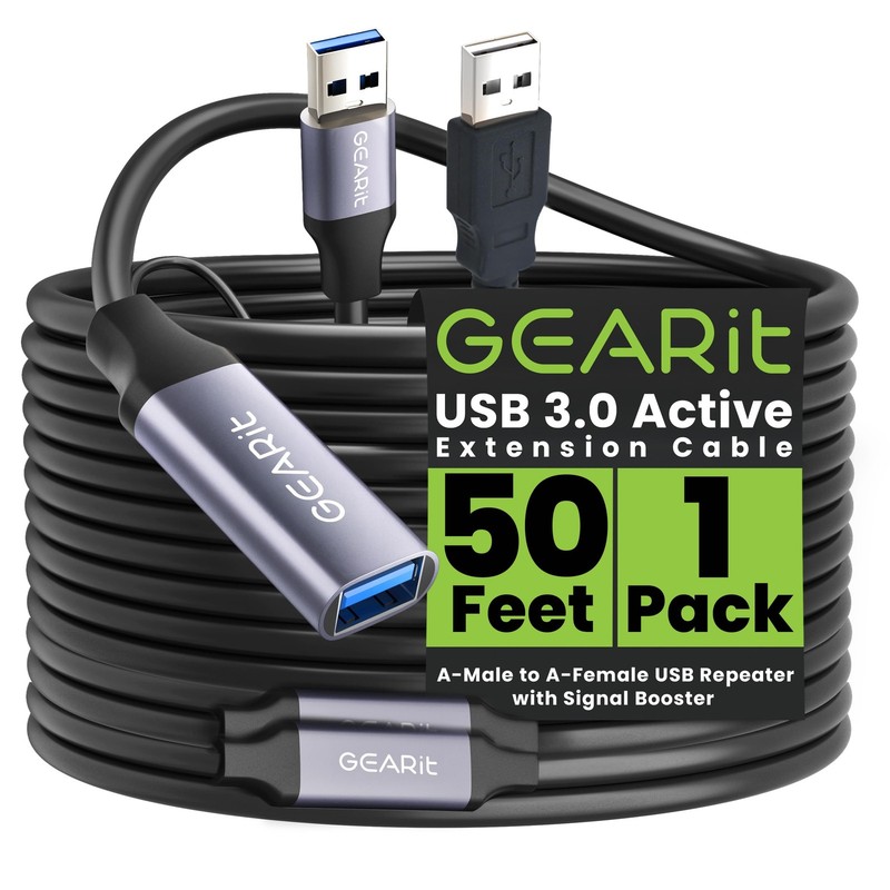 GEARit USB 3.0 Active Extension Cable 50 Feet AMale to AFemale USB Repeater w…