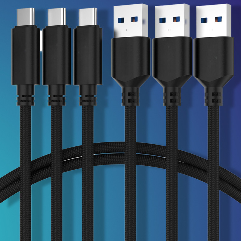 3-Pack 6ft USB-C to USB-A 3.0 Sync and Charge Cables Black