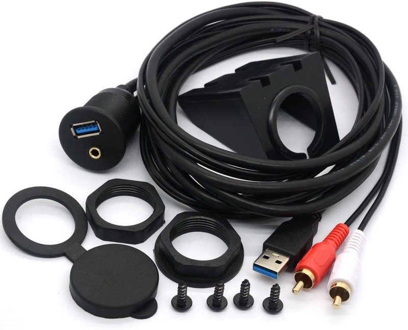 USB 3.0 2RCA AUX Extension Cable 6ft Dash Mount Car Boat Motorcycle gallery