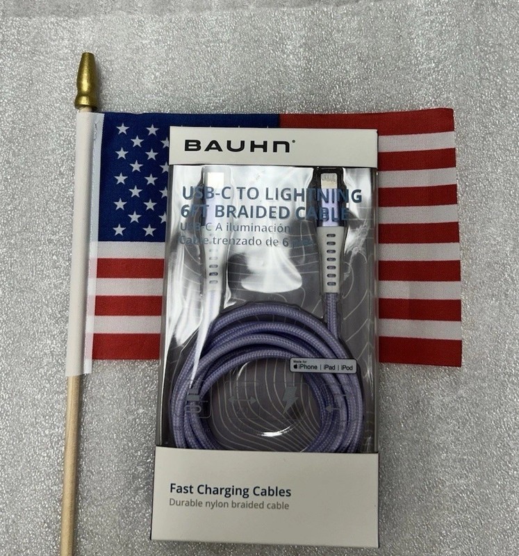 NEW! Bauhn Purple USB A To C 6 FT. Braided Fast Charging Cable gallery