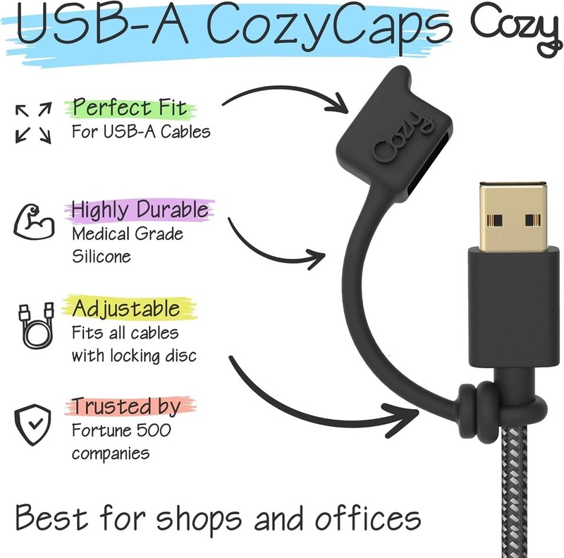 Cozy [4-Pack] USB Caps/Covers/Tether for USB A Cables with Dust Protection, Prot gallery
