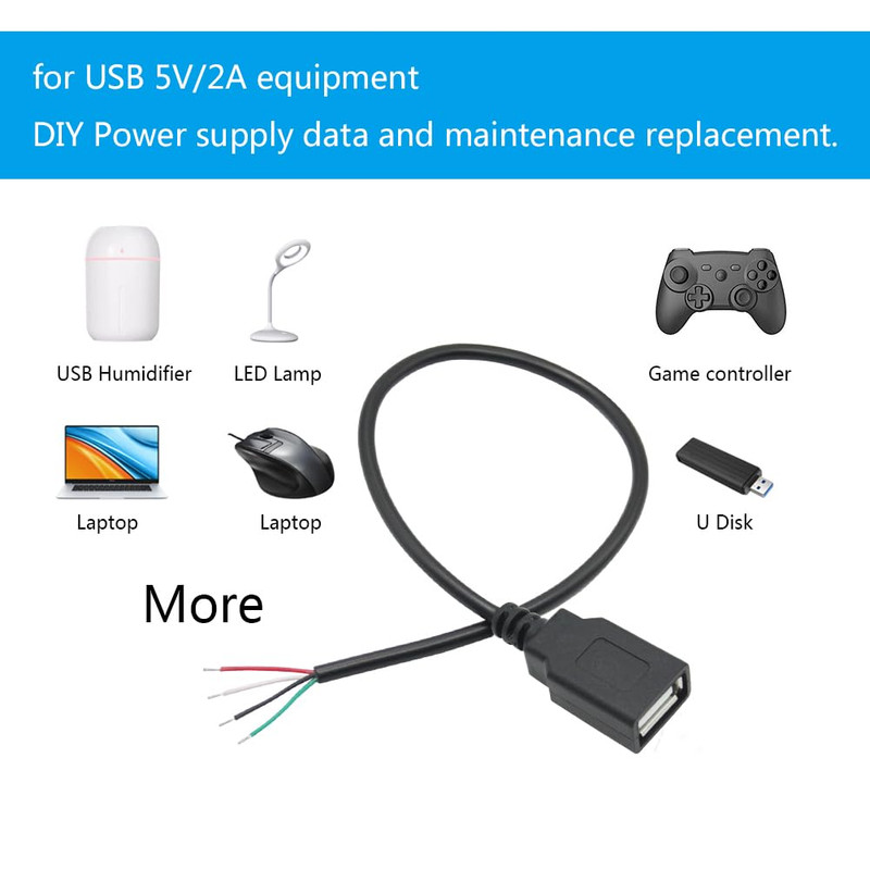 Short USB a Female 4 Pin Bare Wire 11Inch,Usb 5V/2A 4 Pin Pigtail Open End Power gallery