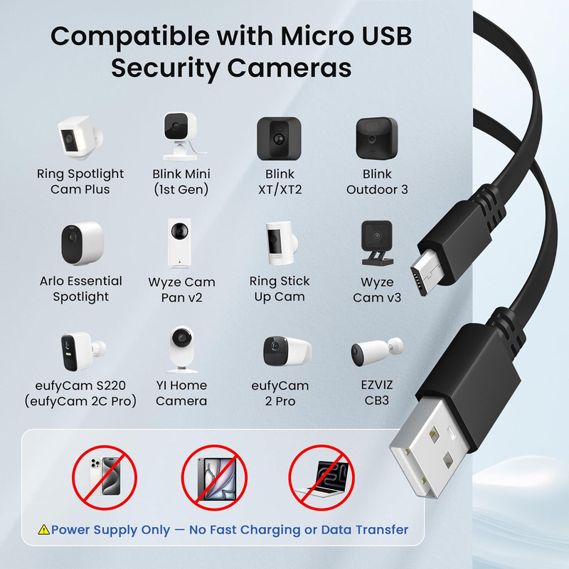USB to Micro USB Extension Cable 30FT 2Pack,Extra Long Flat Charging Power Exten gallery