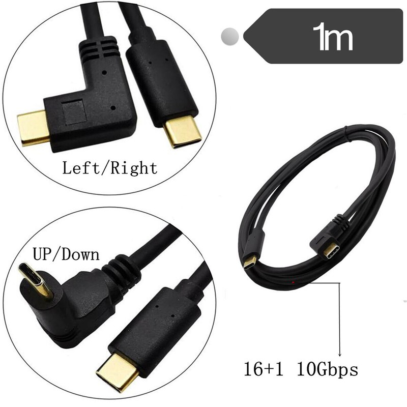 1x USB Type C 90°to Type C Male to Male Adapter Fast Charge Charging Cable 3A 1m gallery