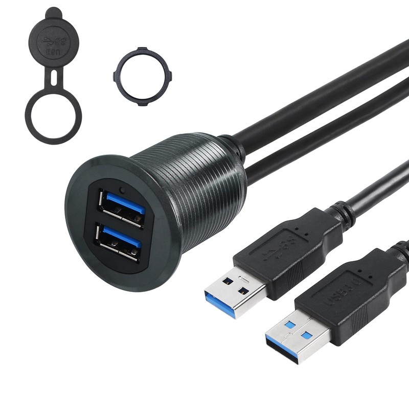 3.3FT USB 3.0 Mount Cable Metal Shell Dual Ports USB A Male to Female AUX Flu…
