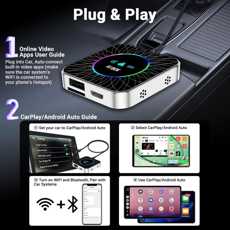 AI Box Carplay, 4+32GB Car Video Box for Netflix/YouTube/TikTok/TF Card & HDM... gallery