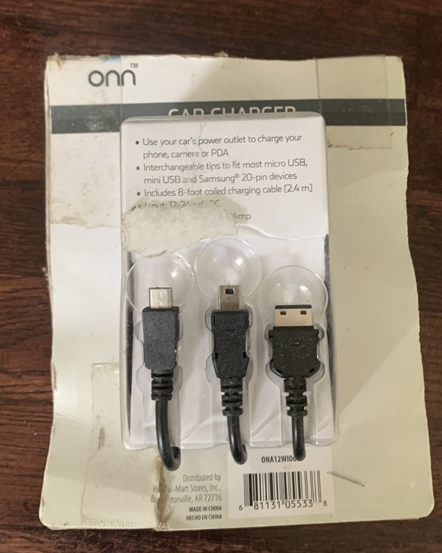 ONN CAR CHARGER Micro USB, mini USB, Samsung 20-pin ONA12WI067