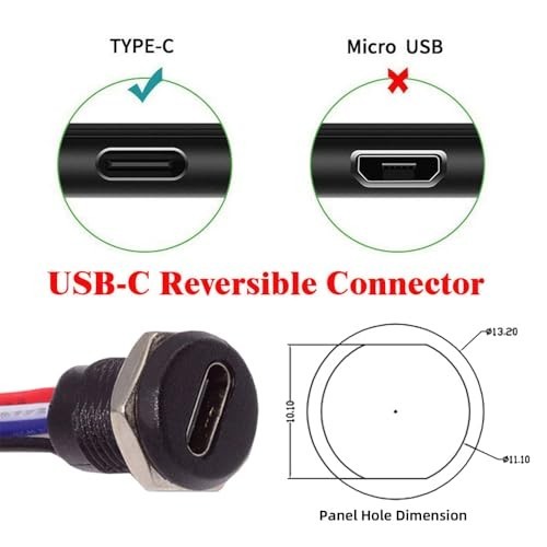 Type C Female Socket 6Pin Header 24AWG 2.0mm Panel Mount DC Power Cable Set gallery