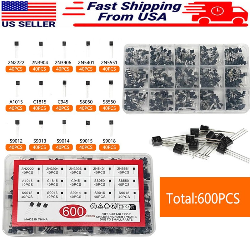 600pcs TO-92 Assortment NPN PNP DIY kit 15 value Transistor New USA STOCK