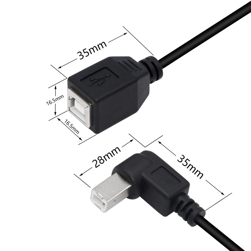 2 Pack USB 2.0 Type-B Cable Right + Left Angle Printer Extension Short gallery