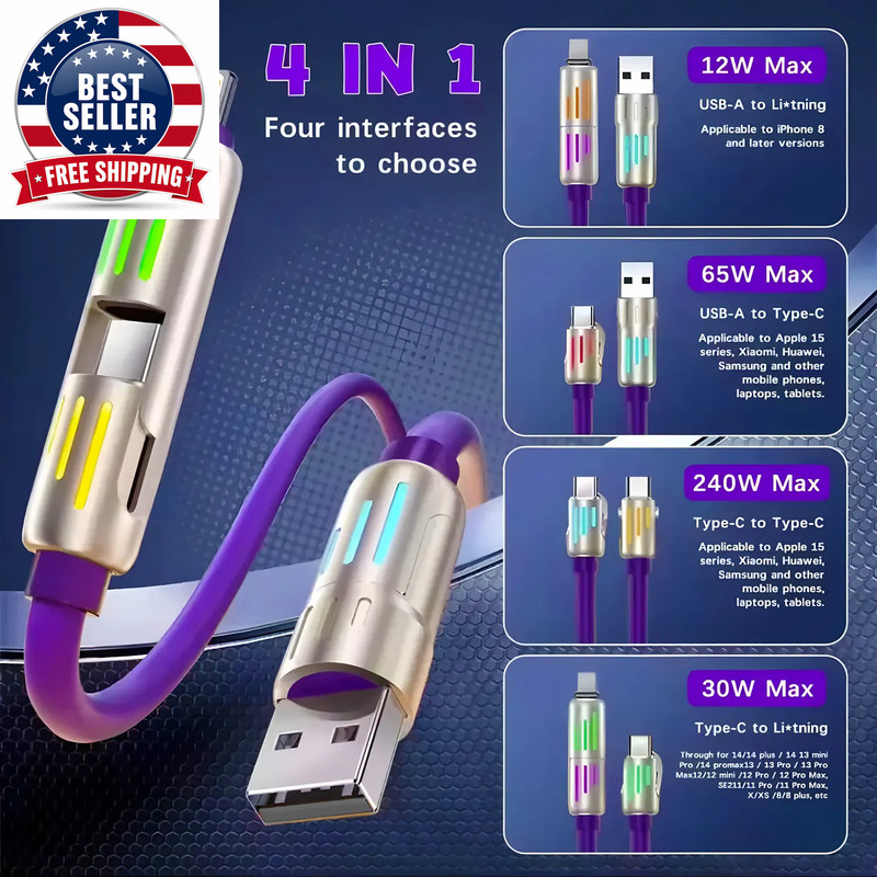 1/2/3Pcs 4-IN-1 240W USB Type C to USB C Cable PD Fast Charger Wire for Iphone 1 gallery