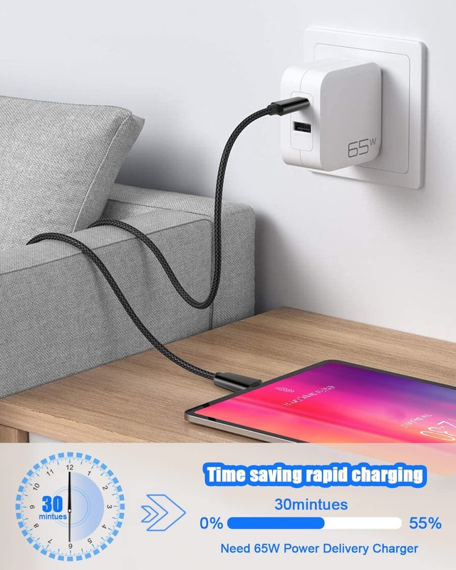 65W USB C to USB C Cable, Nylon Type C Charge Cable, Fast Charging Type C Cab... gallery