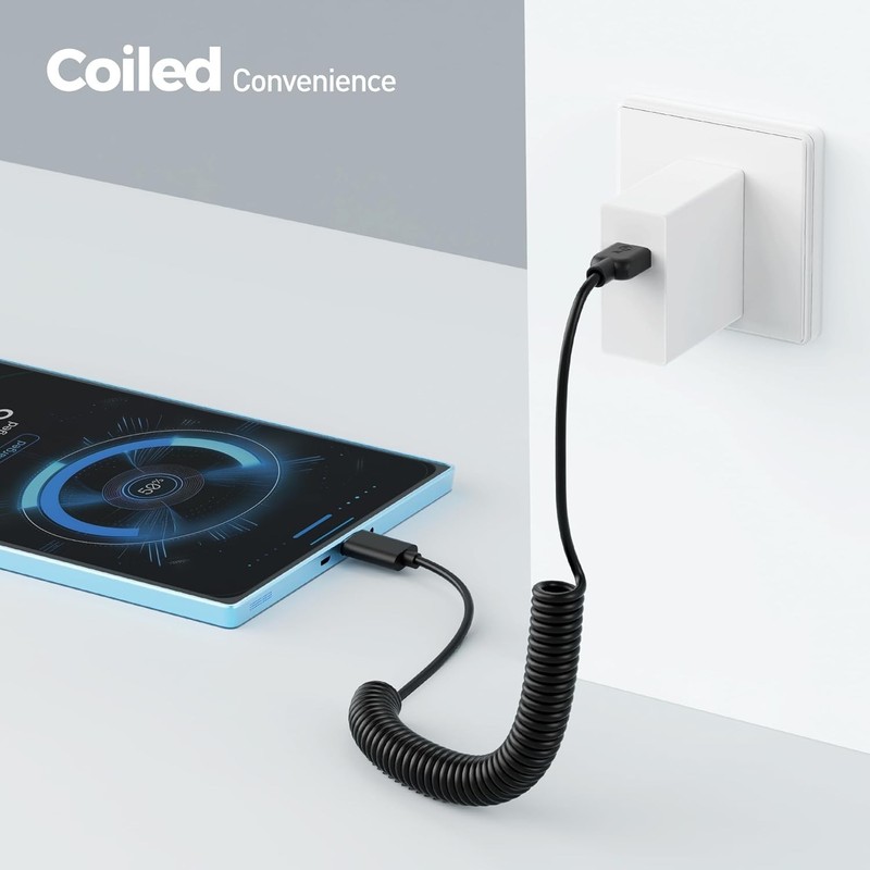 Cable Matters USB to USB-C Coiled Cable 1-4ft – 3A Fast Charging, CarPlay/Androi gallery
