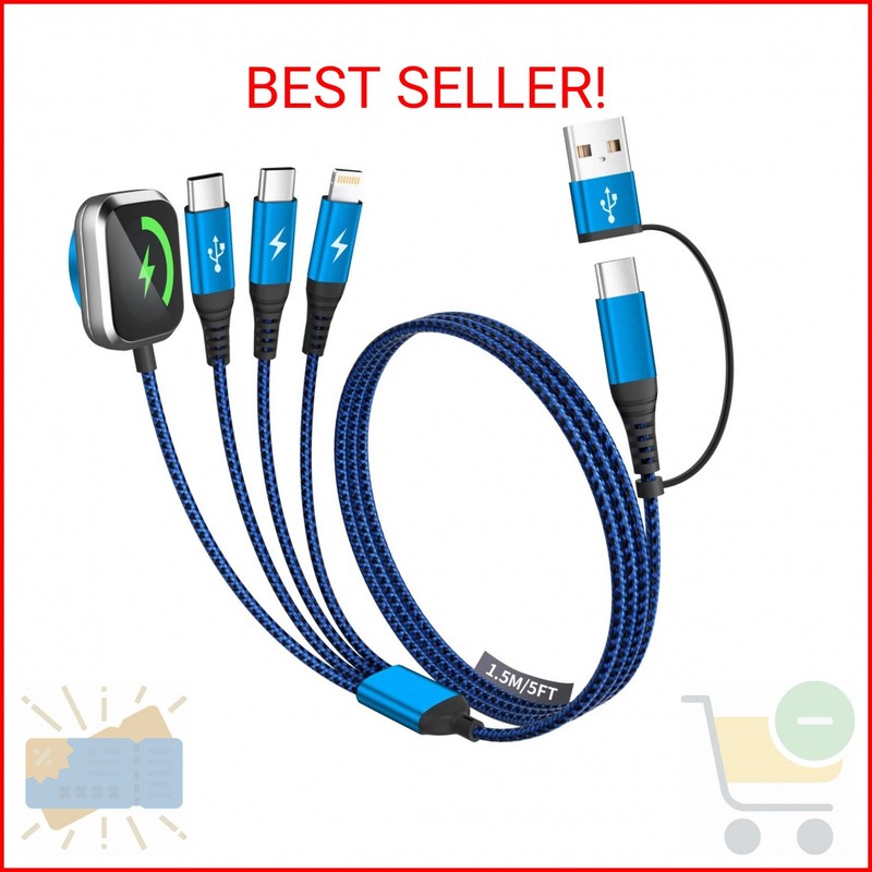 Multi Charging Cable for iPhone Watch Charger, 4 in 2 USB A/C Phone Charger Cord