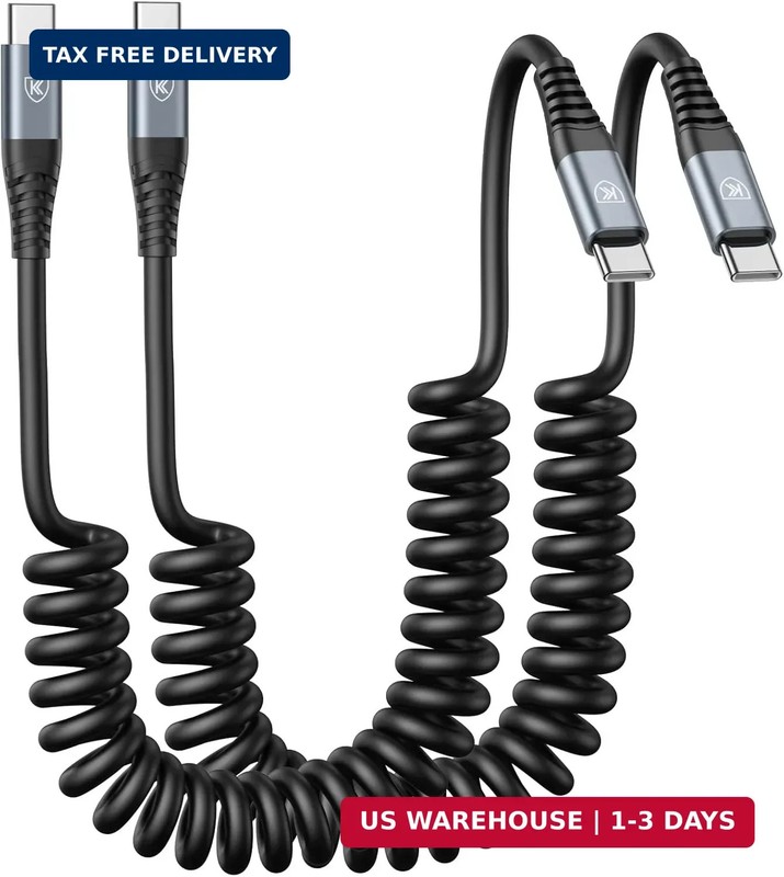 USB C to C Cable 3ft 2Pack Coiled USB C Charger Cable for Car Type C Fast Chargi