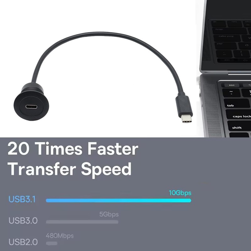 USB C 3.1 Flush Mount Extension Cable Panel Adapter Dashboard 30CM/11.8 Inch gallery