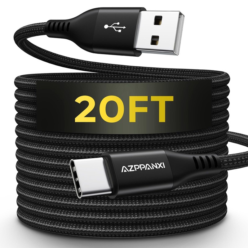 Long USB C Cable 20 FT [Premium Nylon Braided] USB A to USB C Cable Fast Char…