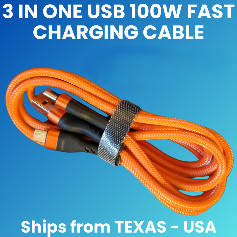 3 in 1 USB 100W Fast Charging Cable 1.2m – Orange