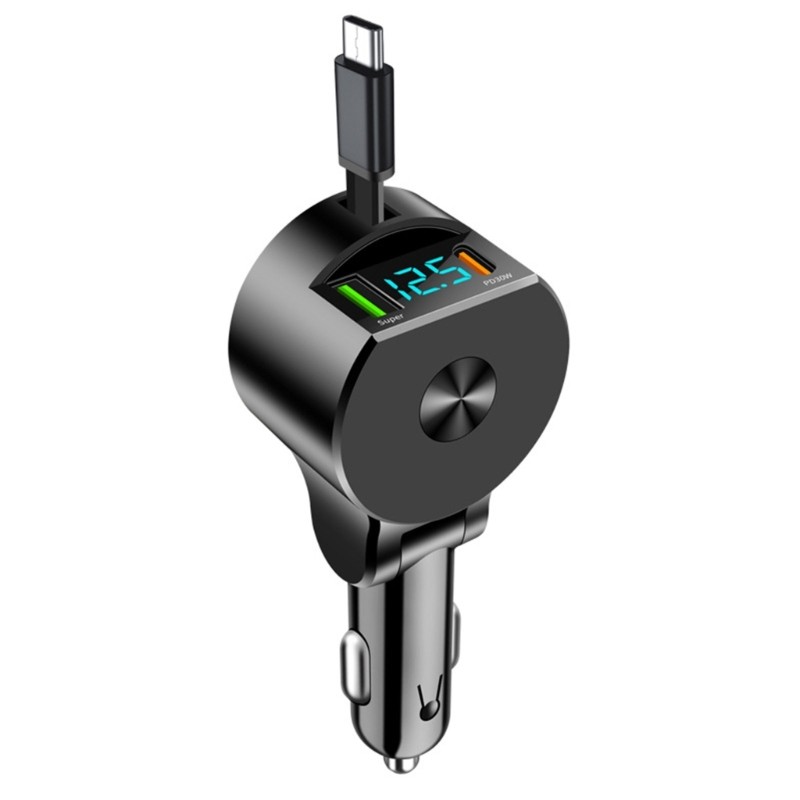Multifunctional Car Charging Adapter with Triple Output Extendable Type C Cable