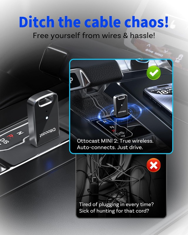 OTTOCAST Mini Edge, 2 in 1 Wireless Carplay Adapter Wireless Android Auto Ad... gallery
