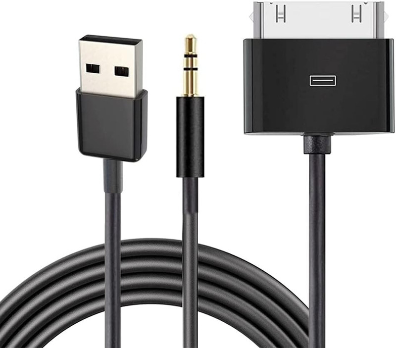 30 Pin to AUX USB, 30 Pin Charger Dock to 3.5Mm Car AUX Audio USB Charger Cable