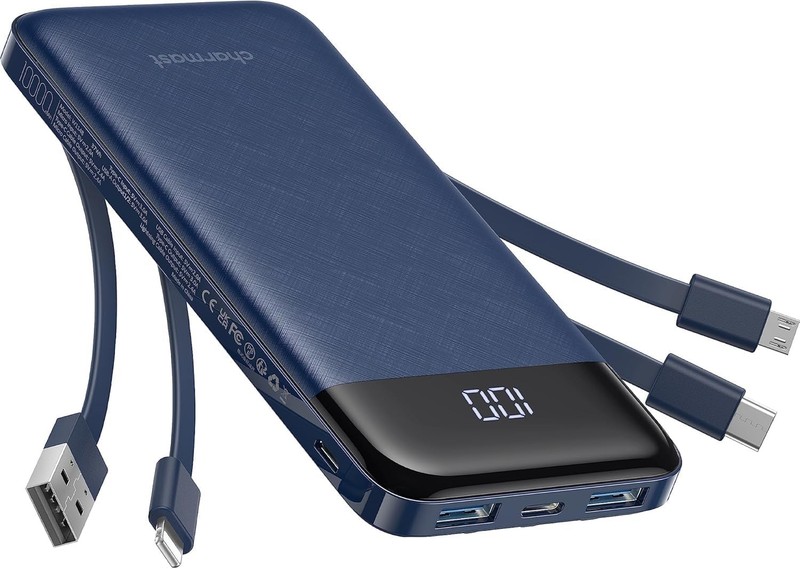 charmast Portable Charger with Built in Cables, Power Bank with Cords Wires,