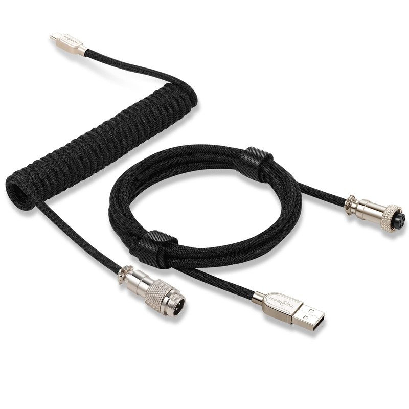Black Type C Mechanical Keyboard Coiled Cable Braided Metal Aviator Double