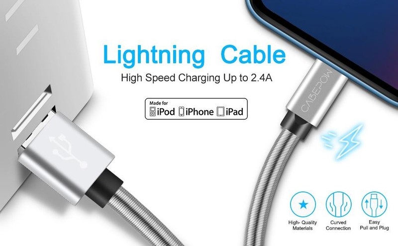 Cabepow USB A to Lightning Cable 3 ft [2 pack] MFi Certified Nylon Braided Black gallery