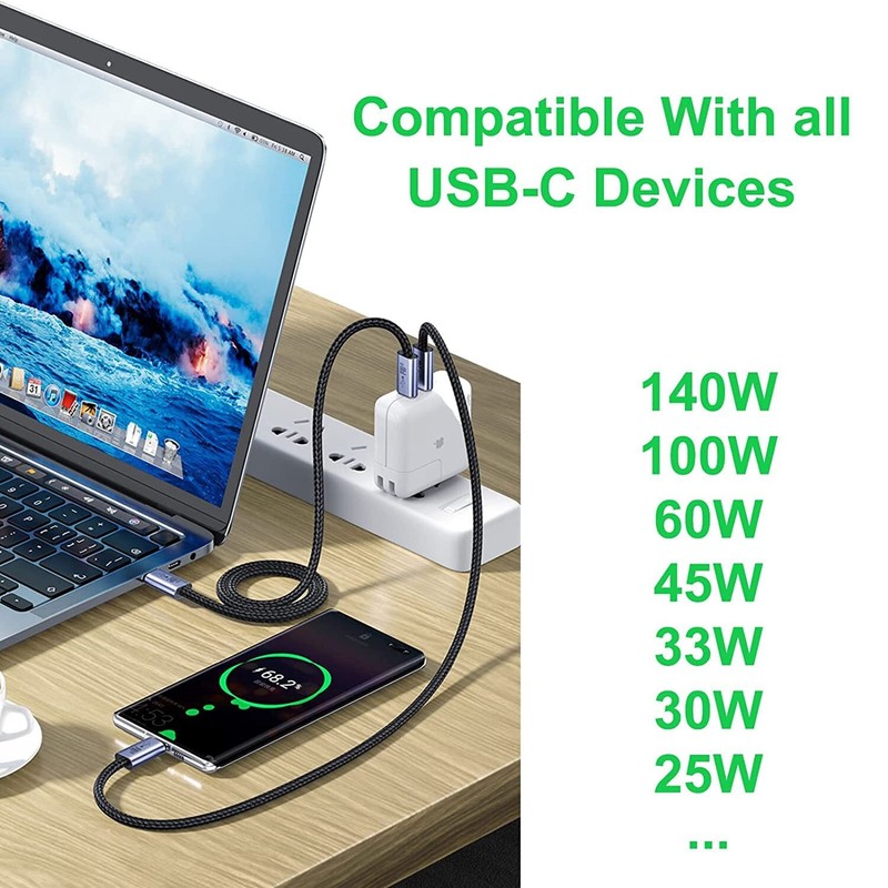 USB C to C Cable 3FT 140W PD 3.1 Fast Charging Nylon Braided 28V/5A Cord gallery
