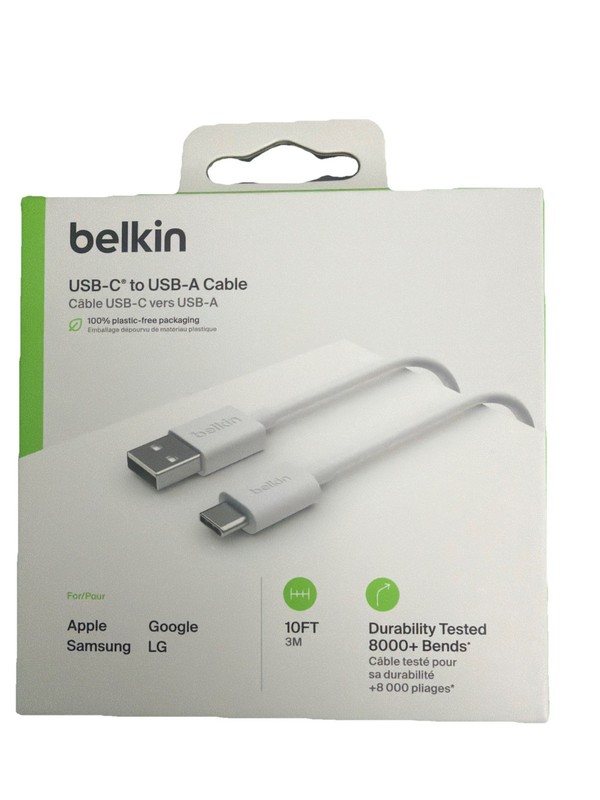 Belkin USB-C to USB-A White Cable (3M /10ft) for Apple/Samsung/Google/LG . New