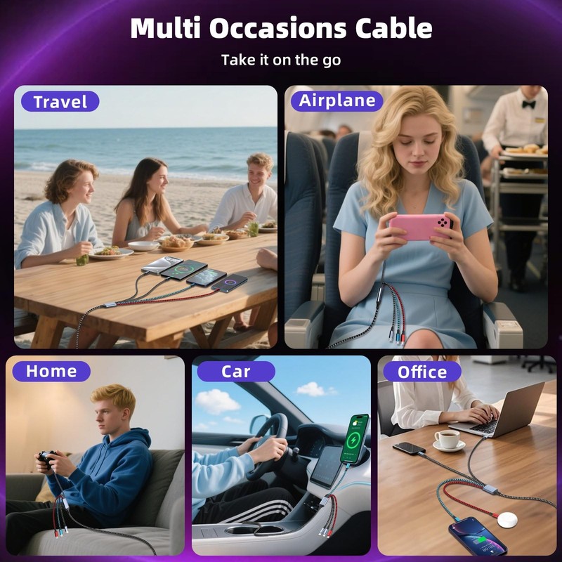 Dual Type-C Ports 4 IN 1 Multi Charging Cable Cord(5FT 3Pack), USB to USB C C... gallery
