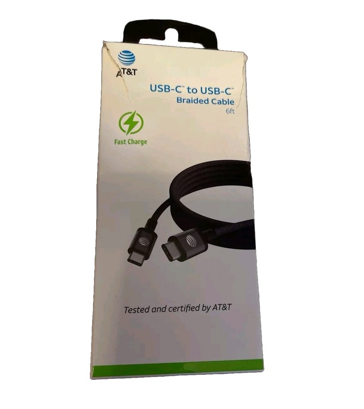 AT&T 6-Foot Braided Fast Charge & Sync Cable Type C to C Cable – Black