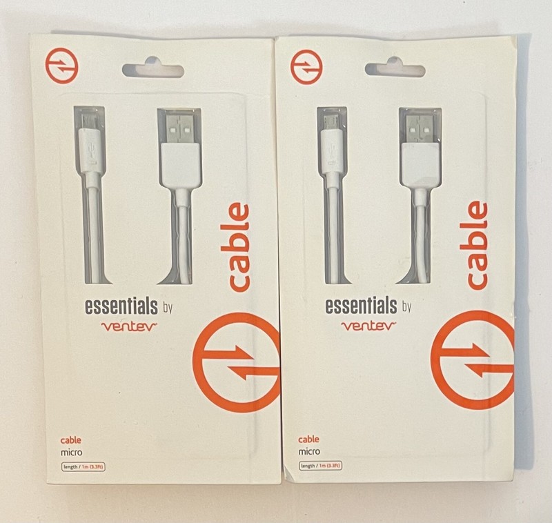 2x Essentials By Ventev Micro USB Universal Charging Cable 3.3 Feet White