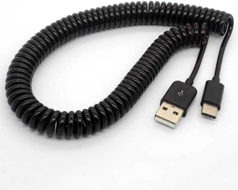 USB Type C Cable for Car, 90 Degree Coiled(9.8Ft) Curly USB a to USB-C Fast Char