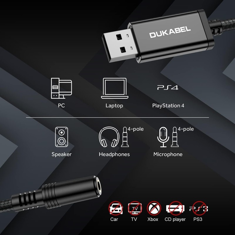 USB Headphone Adapter 9.8 Inch - TRRS Mic-Supported Sound Card for PC & PS5 gallery