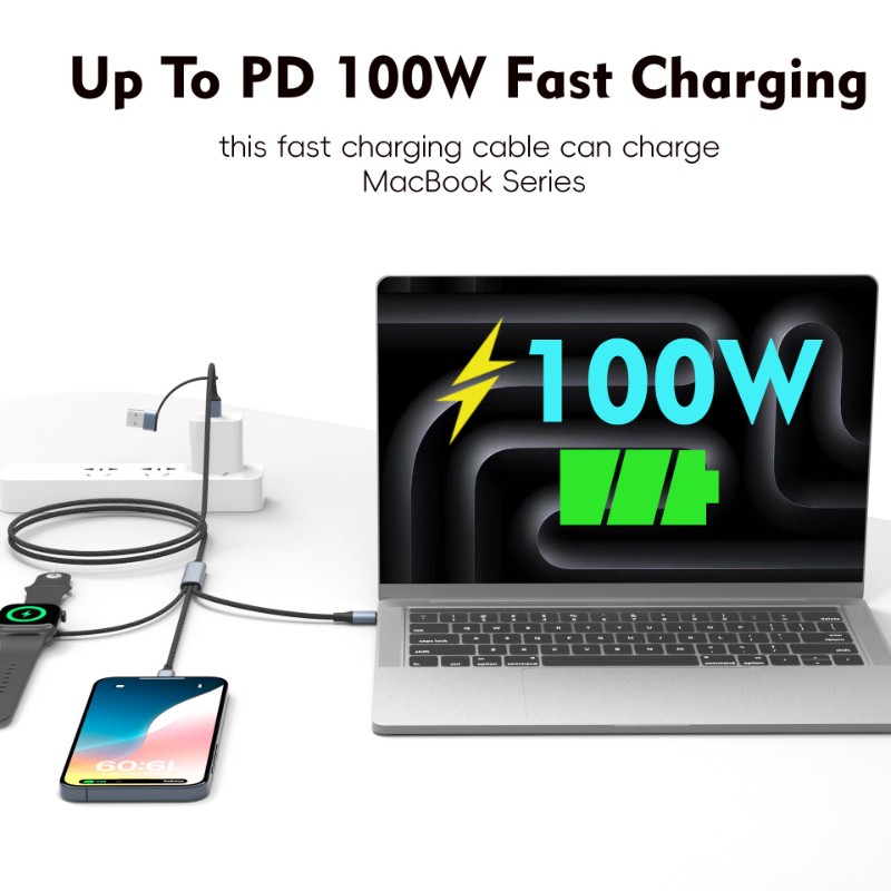 5in2 Charging Cable USB-C To USB-C for Apple Watch/ Samsung Watch, 100W PD cable gallery